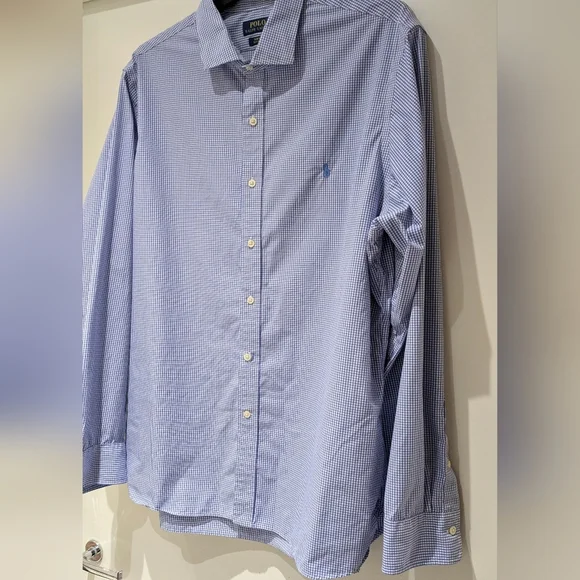 Ralph Lauren Men's Slim Fit Button Down Dress Shirt, Sz 18 (46), Blue And White - Picture 8 of 13